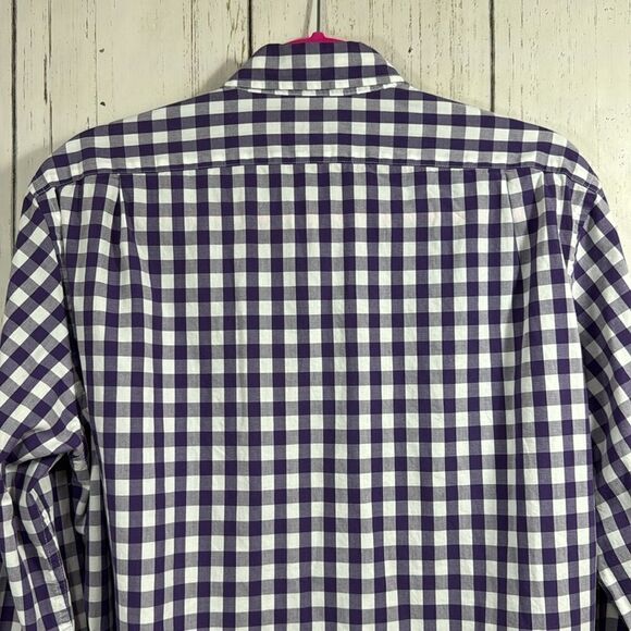 J Crew Mens Slim Fit Check Purple White Long Sleeve Cotton Button Down Shirt - Picture 14 of 15
